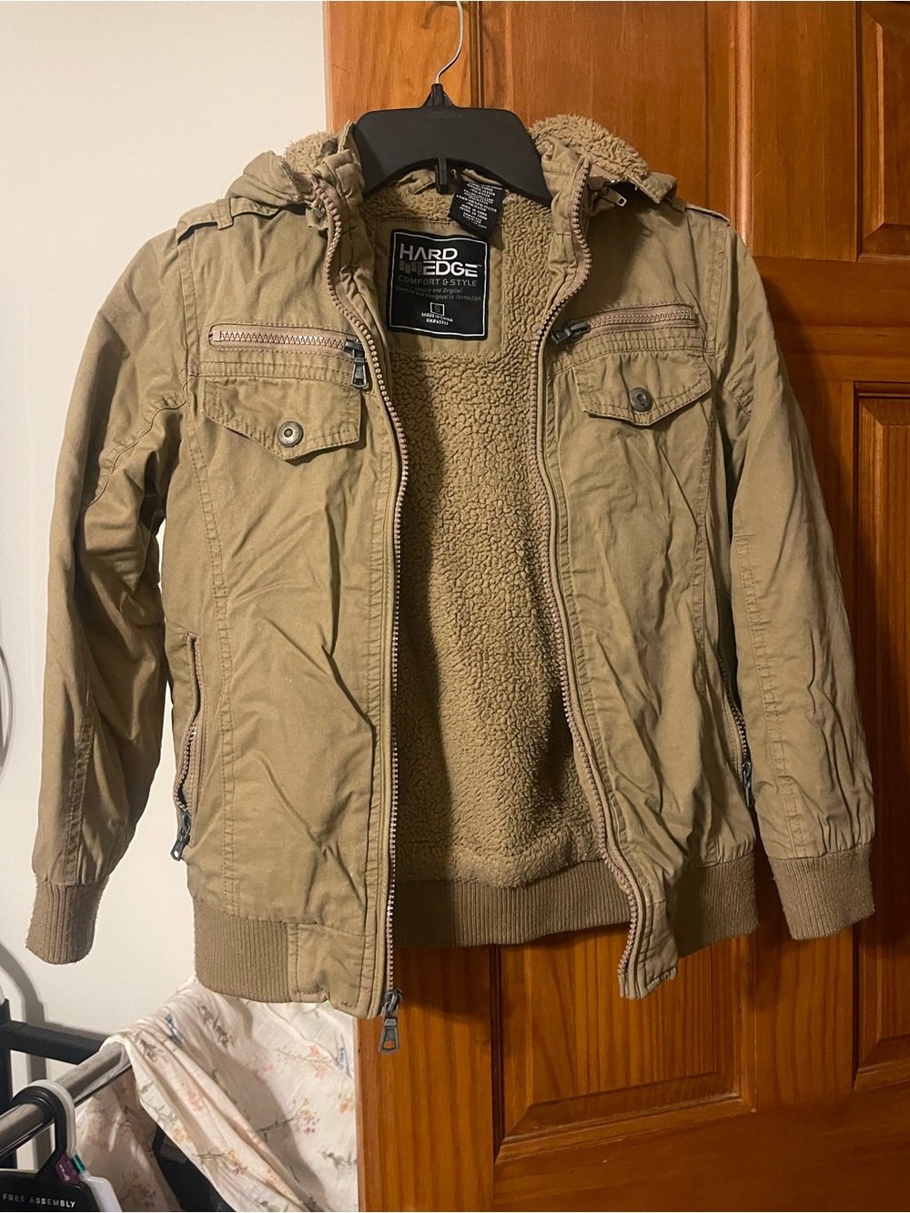 Boys Hooded Sherpa-Lined Jacket in Tan